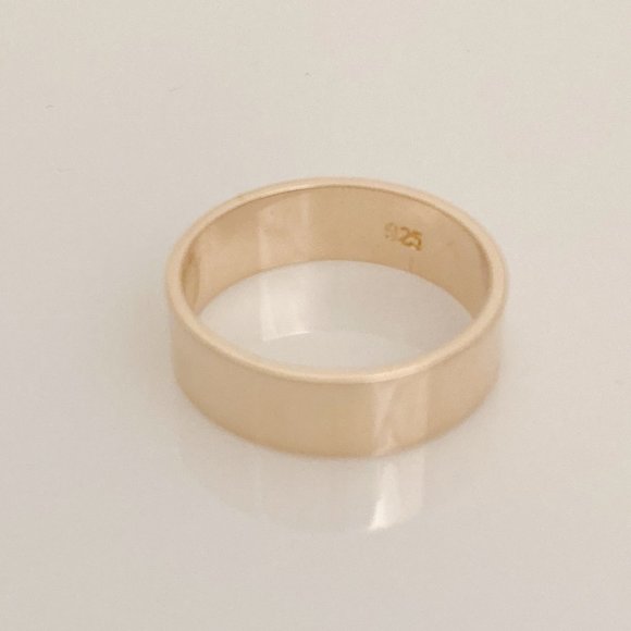 6 MM Flat 14KT Gold Plated Silver Band Ring - Picture 2 of 6